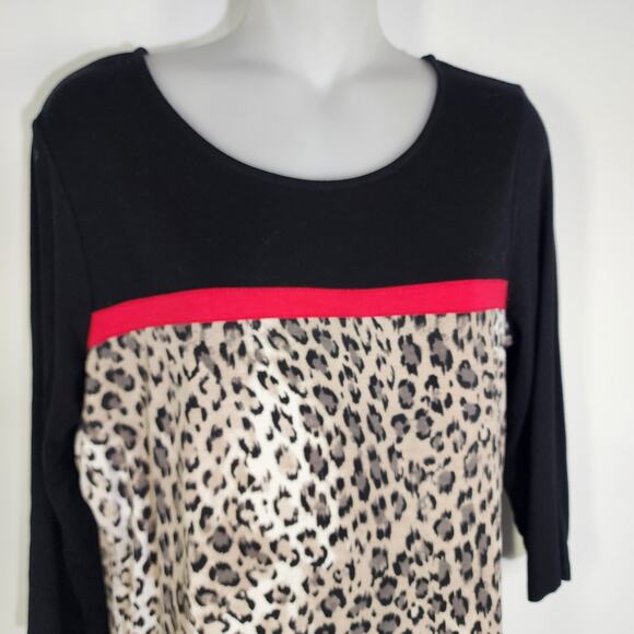 Chico's Women Colorblock Leopard Top Size 1 Medium 3/4 Sleeve Black Stretch Knit - Picture 3 of 9